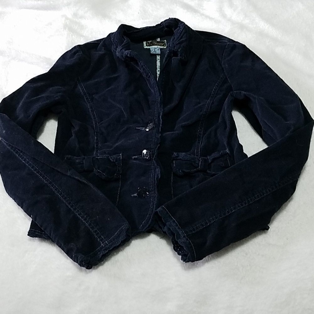 Plugg Blue Corduroy Jacket with Lace Fringe (L)